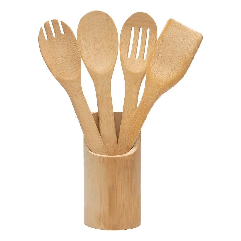 Kit 5 Colher de Pau Utensílios de Cozinha Bambu Mimo Style Madeira Espátula Colher Cozinha Culinária