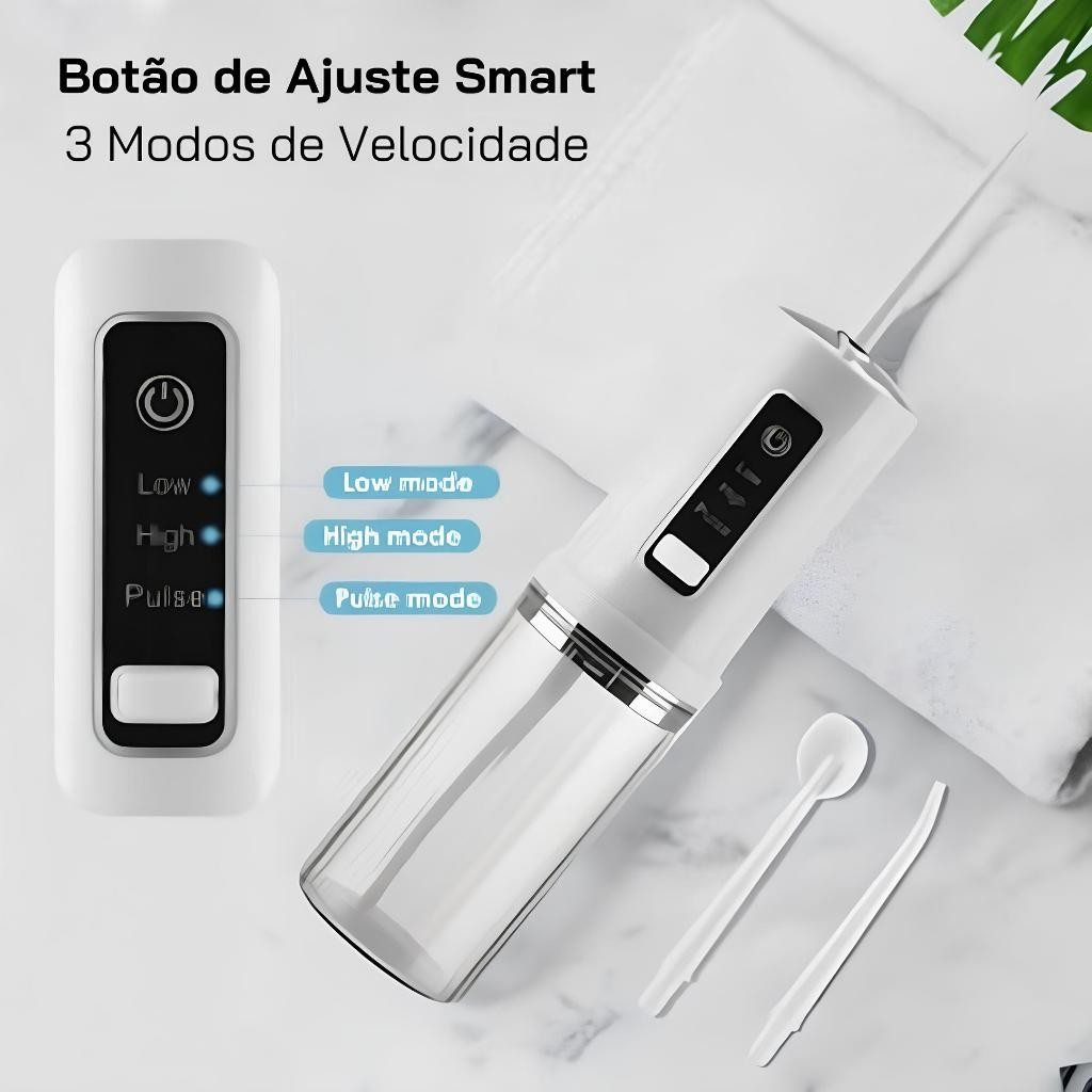 Irrigador Oral Water Flosser Portátil 300ml Branco/Verde/Rosa – Higiene Bucal Avançada!