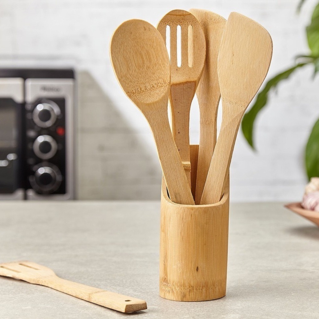 Frigideira Antiaderente com 3 Compartimentos + Kit de 5 Utensílios de Bambu