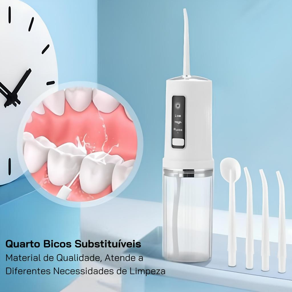 Irrigador Oral Water Flosser Portátil 300ml Branco/Verde/Rosa – Higiene Bucal Avançada!
