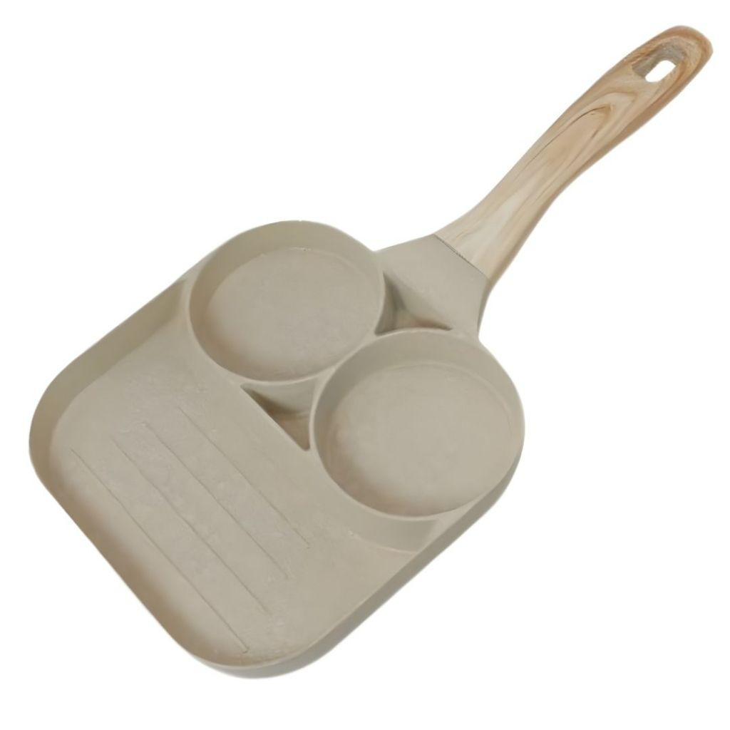 Frigideira Antiaderente com 3 Compartimentos + Kit de 5 Utensílios de Bambu
