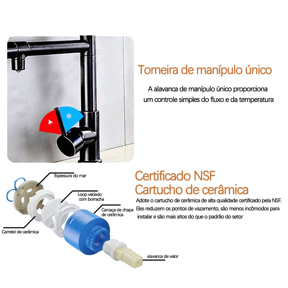 Torneira Cozinha Gourmet Misturador Ducha Duo Spray Preto – Estilo e Funcionalidade Premium!
