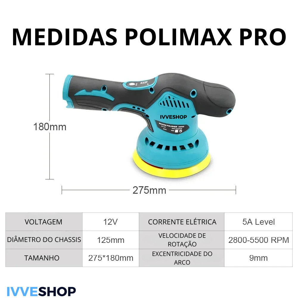 Lixadeira Polidora Portátil Sem Fio Polimax Pro 12V Bateria Extra – Polimento Profissional em Suas Mãos!