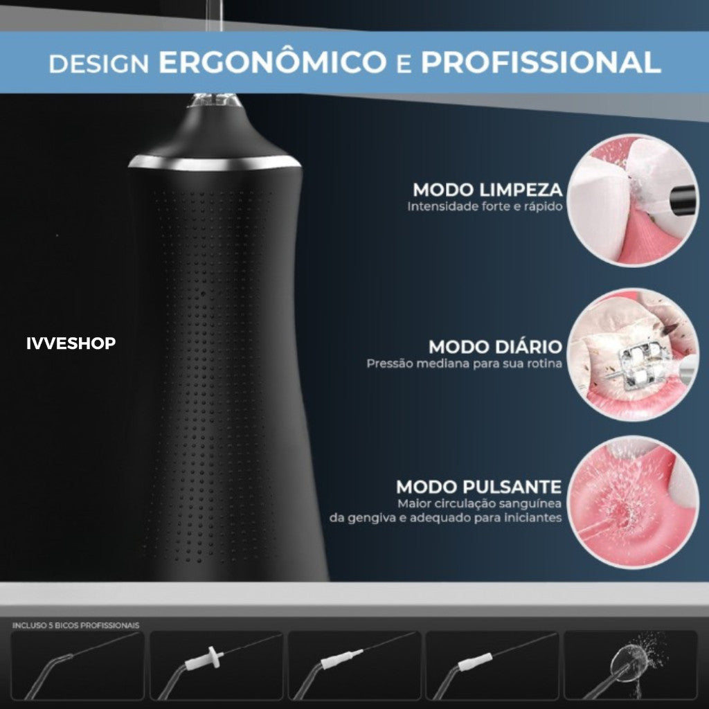Jato Irrigador Oral Bucal Água Recarregável Portátil Sem Fio + Escova De Dente Elétrica
