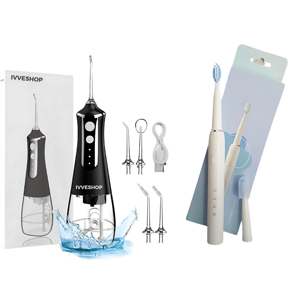 Jato Irrigador Oral Bucal Água Recarregável Portátil Sem Fio + Escova De Dente Elétrica